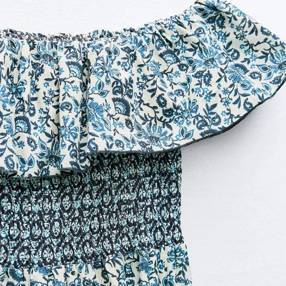ZARA BLOGERS FAVORITE PRINTED OFF THE SHOULDER FAMOUS PORTOFINO DRESS - Picture 5 of 6